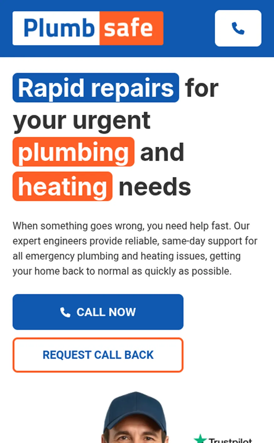 Mobile view screenshot of the Plumbsafe website