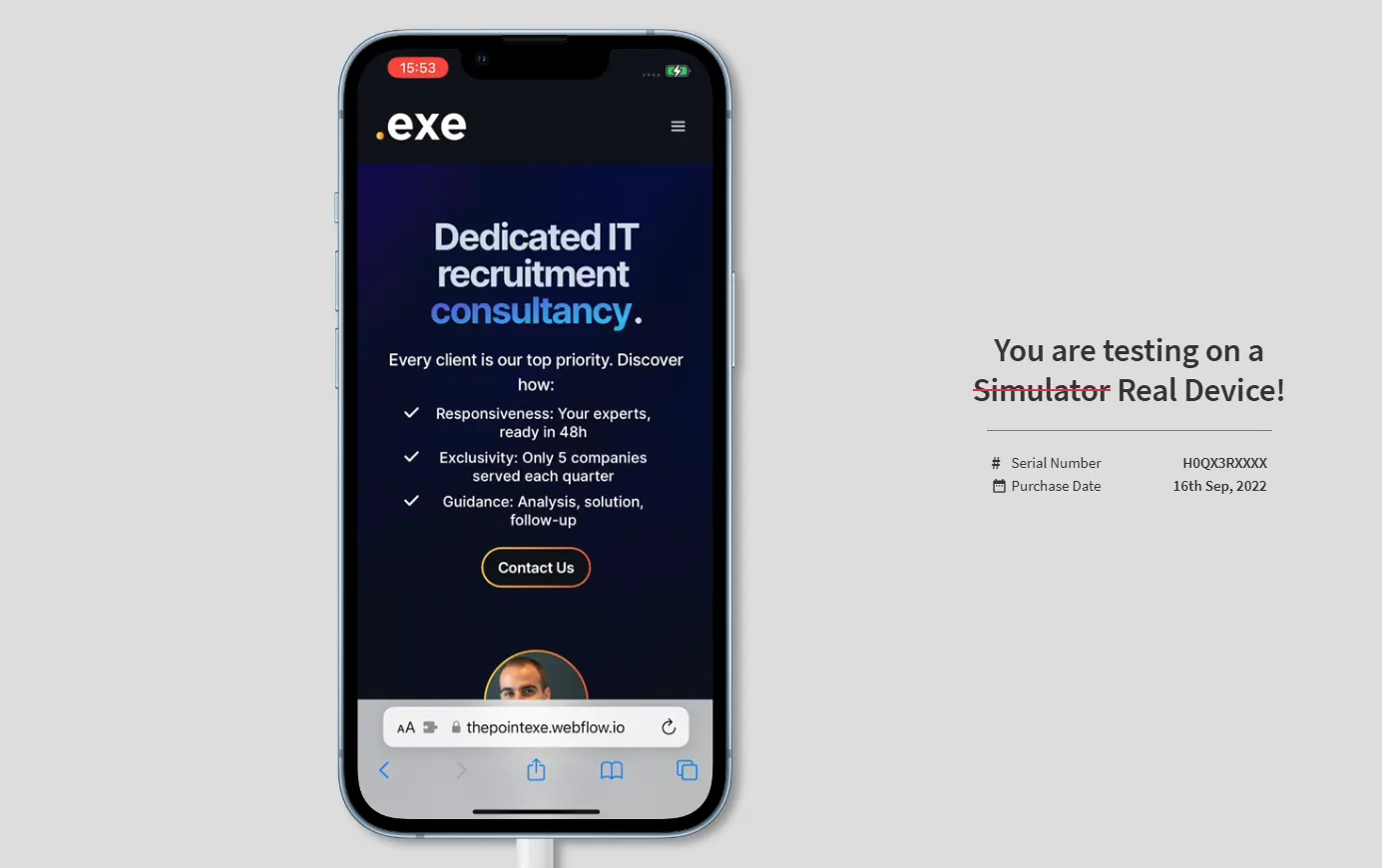The Pointexe Website being tested in Browserstack