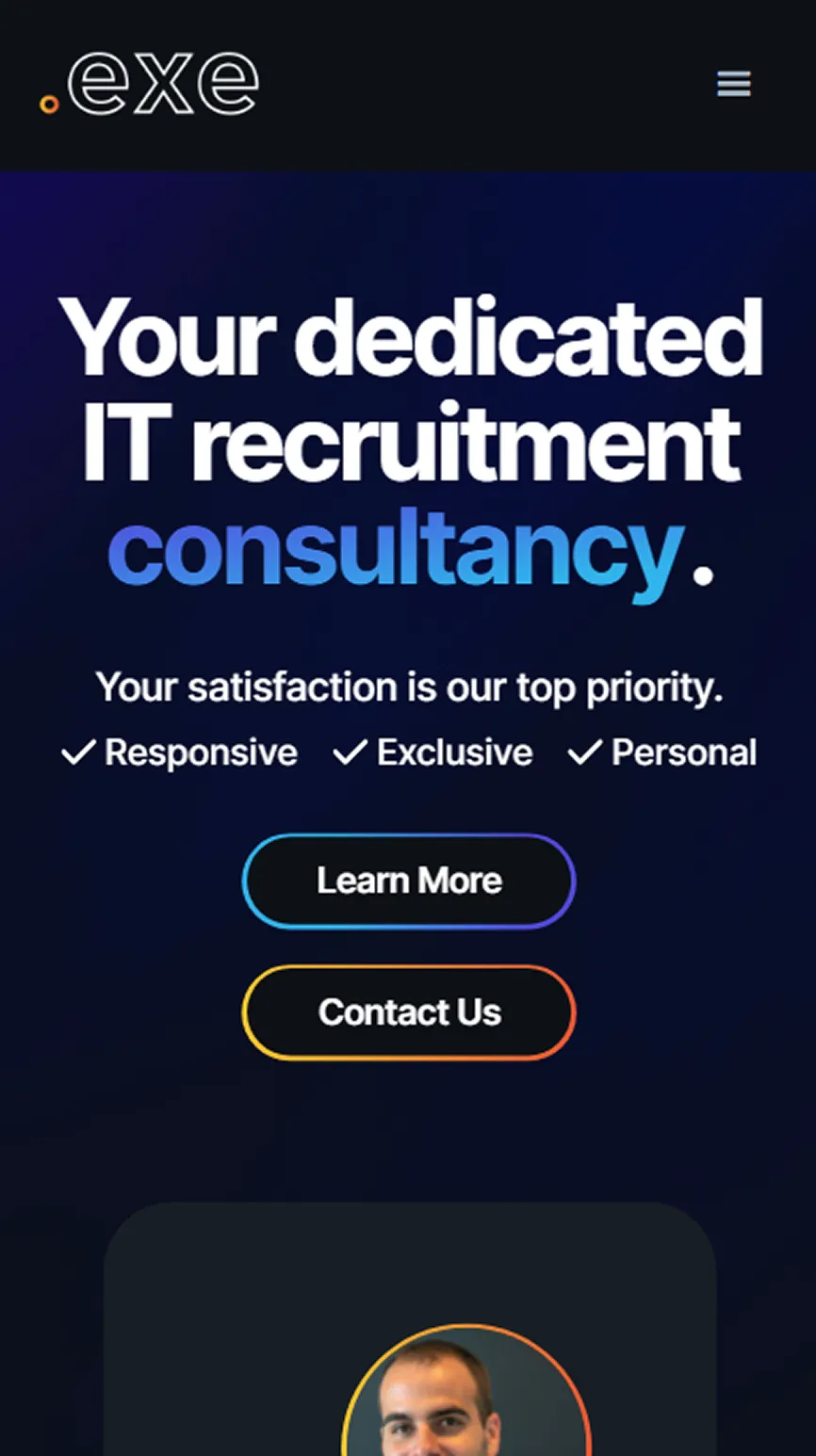 Mobile view screenshot of the Pointexe website