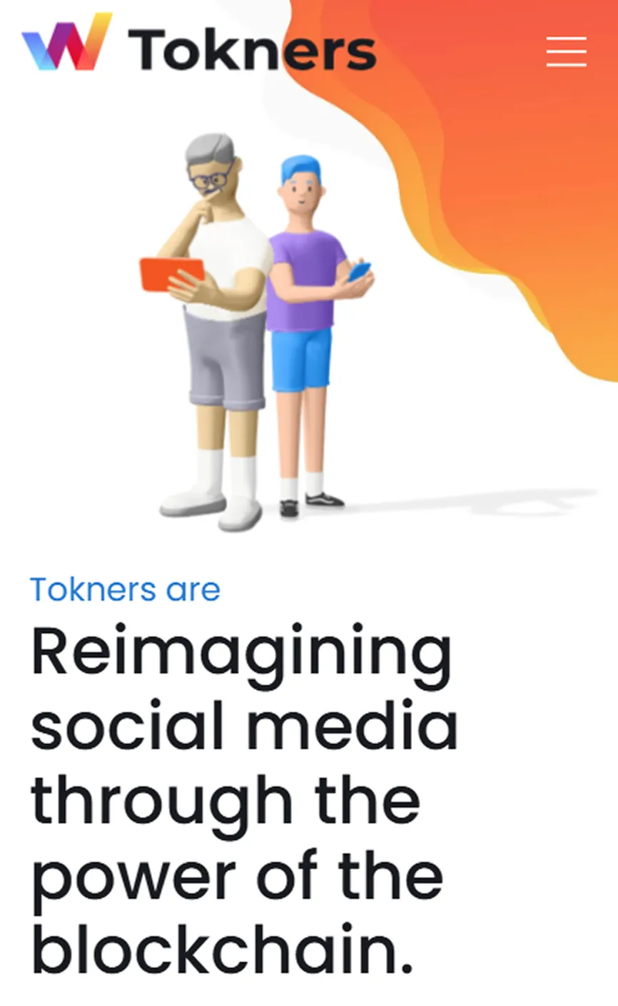 Mobile view screenshot of the Tokners Chain website